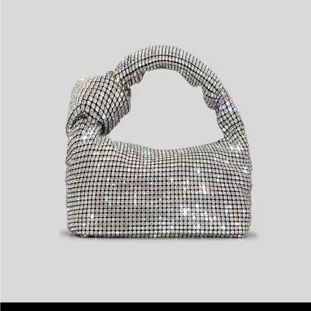 Silver Shimmer Crescent Clutch with Textured Handle